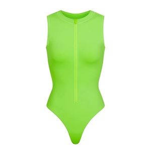SKIMS SWIM ZIP FRONT SLEEVELESS ONE PIECE Neon Green Sz XL